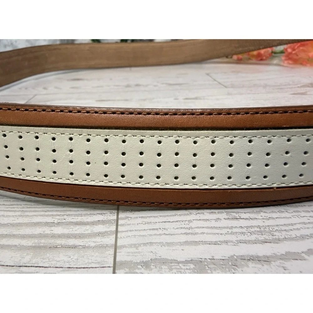 Vintage Brown and Ivory Perforated Leather Belt Men 45